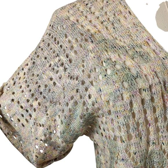 NEW POL Small Muted Pastel Open Knit Long Cardigan Sweater Short Sleeve Pockets - Picture 10 of 12